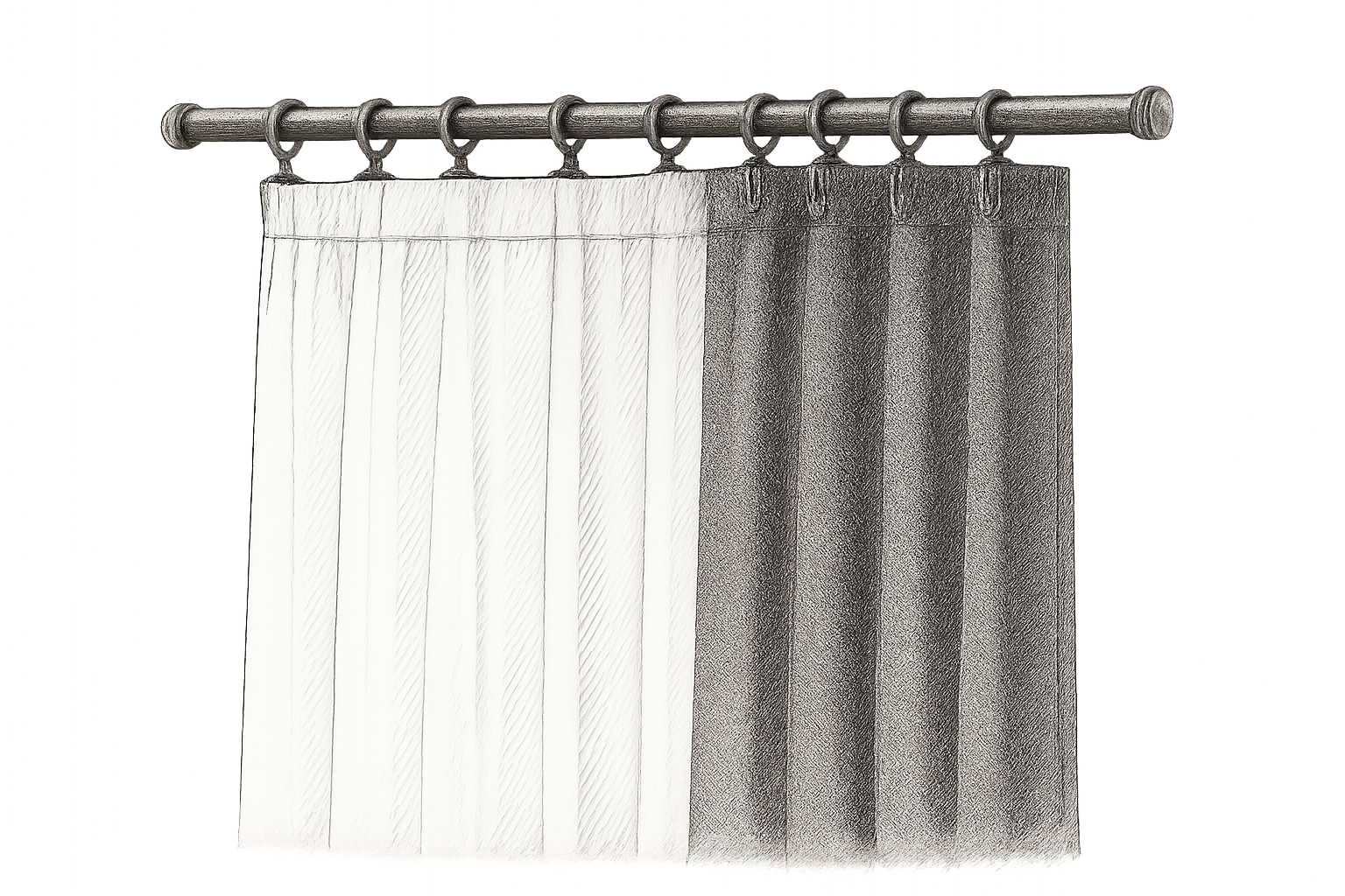 2 rideaux différents sur la meme tringle